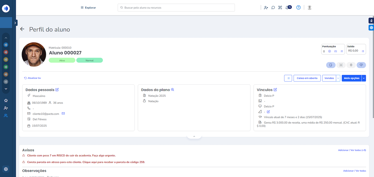 Perfil do Cliente Nova Tela